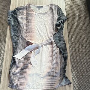 All Saints Gradient Gray and pink silk tie front dress